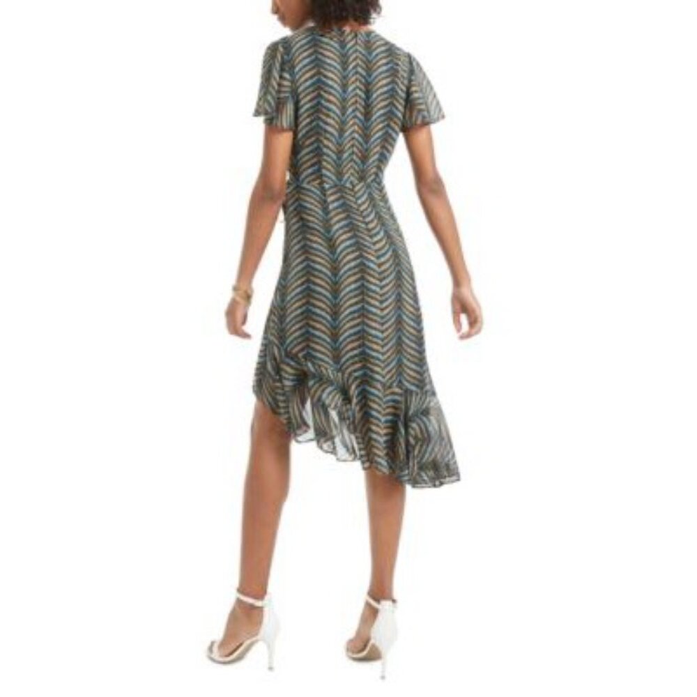 NWT City Studio Size 15 Multicolor Chevron Wrap Dress Ruffle Hem V-Neck - Picture 11 of 16